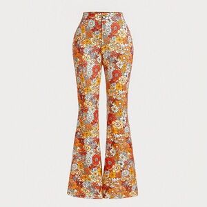 SHEIN©️Med. Size 6  Floral Print Flare Leg Pants - 70s
